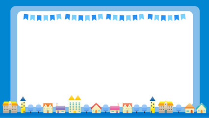 シンプルな街並みと都市の風景イラスト　冬の景色 