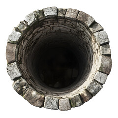 Fototapeta premium Looking down into a well with a stone wall, dark and mysterious.