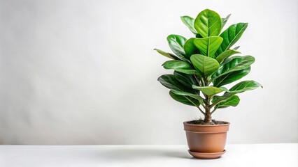 Obraz premium Potted Ficus lyrata tree with green leaves against white background