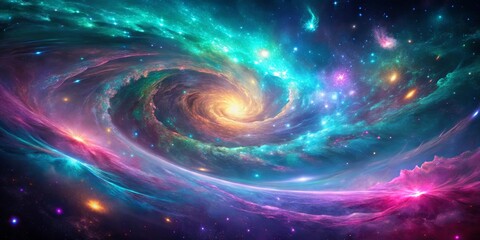 Fototapeta premium A cosmic dance of swirling nebulae and twinkling stars, a celestial ballet of vibrant colors and ethereal dust.