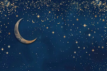 Naklejka premium Celestial wonder a magical exploration of the night sky filled with dazzling stars and a mystical crescent moon against a deep blue backdrop