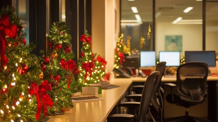 Fototapeta premium A Christmas tree is on a desk with a keyboard and a mouse