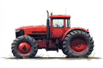 Obraz premium Red Tractor Isolated On White Background