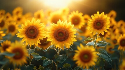 Fototapeta premium Sunflowers Field at Golden Hour