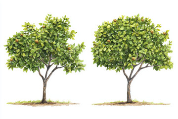 Obraz premium Two lush, green trees side by side, showcasing vibrant foliage and distinct shapes against a clean background.