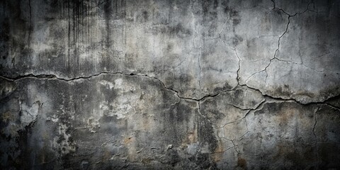 A weathered and cracked concrete wall with a dark and distressed patina, showcasing the passage of time and the resilience of the material.
