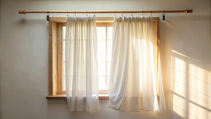 A gentle breeze dances through sheer curtains, casting soft light patterns on the wall, a serene moment of tranquility in a sunlit room.