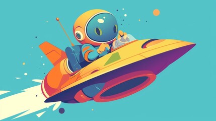 Whimsical Cartoon Space Adventure with Pilot Character