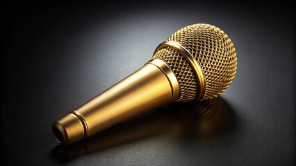 Professional gold wireless microphone on black background