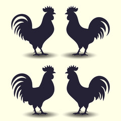 Abstract rooster, chicken, poultry, broiler, farm animal and hen vector isolated silhouette