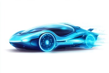 Naklejka premium Futuristic Sports Car Concept Design with Glowing Wheels and Speed Lines