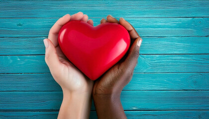 United black and white hands holding heart together