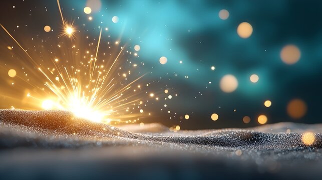 Shimmering silver Happy New Year 2025 glowing in the night sky with a magnificent display of bursting fireworks illuminating the night with a dazzling colorful and vibrant of the new year to come
