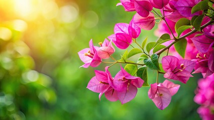 Fototapeta premium Pink Bougainvillea flower contrasting against a vibrant green background, nature, vibrant, colorful, botanical, tropical, beauty, flora