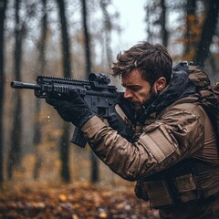 Fototapeta premium Hitting a target with an airsoft rifle