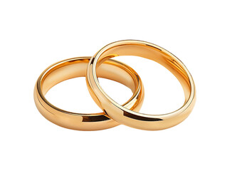 Isolated Pair of Golden Wedding Rings on Transparent