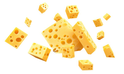 Swiss cheese cubes on transparent background