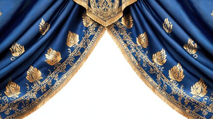Thai traditional background featuring golden details on blue silk, inspired by temple designs, isolated on white