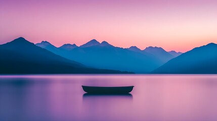 Obraz premium Boat on Still Lake at Sunset