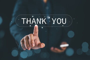 Thank You message, A person interacts with glowing 
