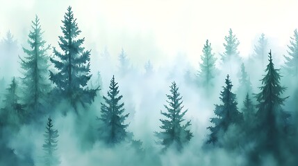 Fototapeta premium Misty Forest Watercolor Landscape