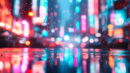 Neon Lights Reflection Water