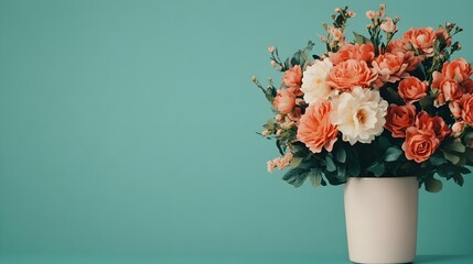 Obraz premium Peach Roses In White Vase