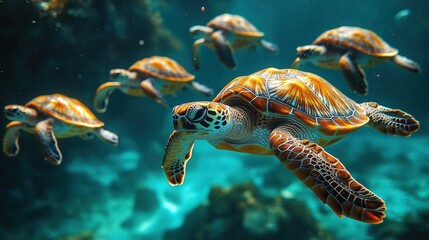 Sea Turtles Swimming Underwater