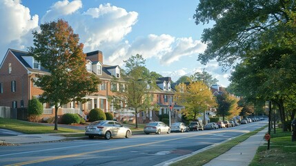 Suburban Comfort: Row of Single-Family Homes in Virginia Featuring Easy Roadside Parking