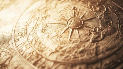Ancient map with zodiac symbols, faded sepia, mystical and astrological theme