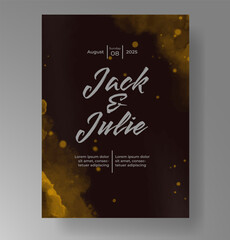 Wedding card invitation template with hand painted watercolor splash