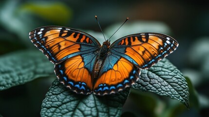 Fototapeta premium Vibrant Butterfly on Green Leaf