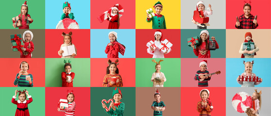 Group of little children on color background. Christmas celebration