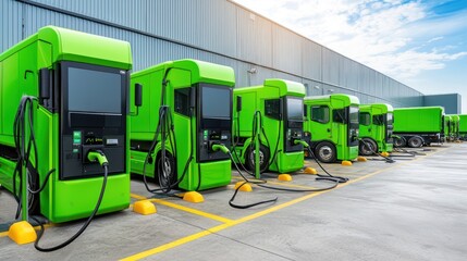 Naklejka premium Electric charging stations outside a green headquarters the future of sustainable transport solutions