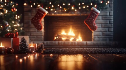 Obraz premium Cozy Christmas scene with stockings and festive decorations