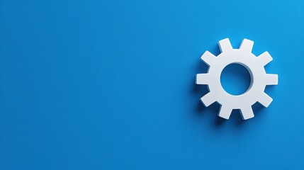 White gear icon on a vibrant blue background