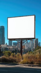 Fototapeta premium Blank billboard on a busy city street, ready for your advertisement.