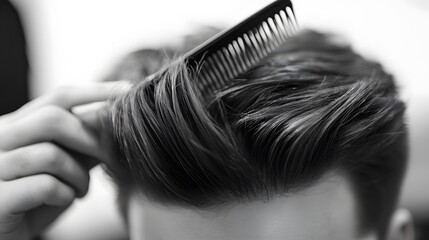Naklejka premium Close up photo of clean healthy man's hair. Young man comb his hair. 
