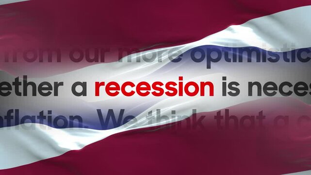 Costa Rica flag - Waving flag on loop of economic news articles