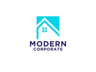 Real Estate Logo. Square Shape with Black Geometric Linear Style House Symbol isolated on White Background.