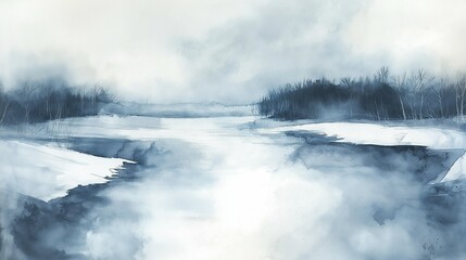 Obraz premium Winter's Embrace: Serene Watercolor Landscape 