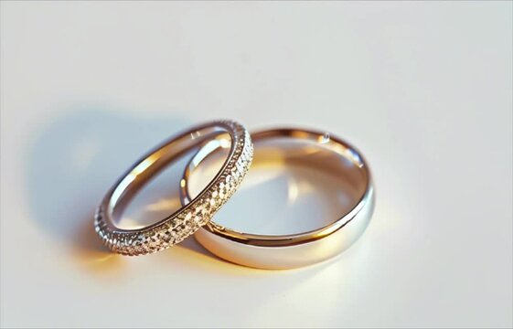 Two gold wedding rings isolated on white background
