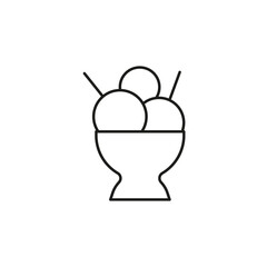Minimalist Line Art of Ice Cream Sundae in Bowl with Two Sticks.