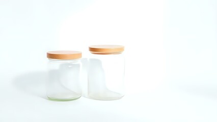 Glass Jar with Wooden Lid on White Background