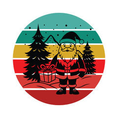 PrintJolly Santa Claus Dancing by Christmas Tree Retro Vintage Silhouette Festive T-shirt Vector Illustration