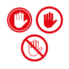 Obraz premium Stop hand icon. Red warning symbol. Prohibition graphic. Vector sign.