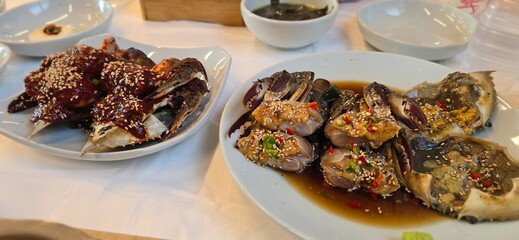 Soy sauce marinated crab, a favorite dish among Koreans