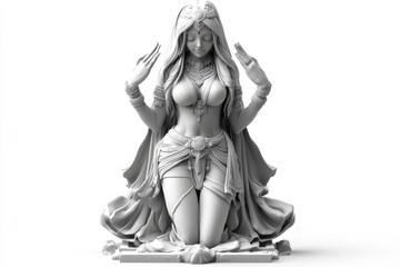 Obraz premium A detailed image of Goddess Kali with traditional attire, showing her standing with her hands in a blessing gesture