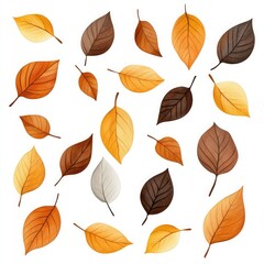 Obraz premium A vibrant assortment of autumn leaves in various colors, showcasing the beauty of fall with a mix of orange, brown, and yellow hues.
