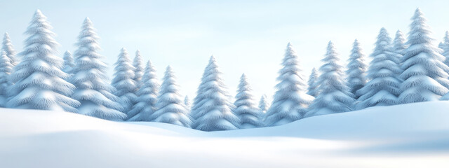 Fototapeta premium Winter landscape with snowy pine trees under a bright blue sky